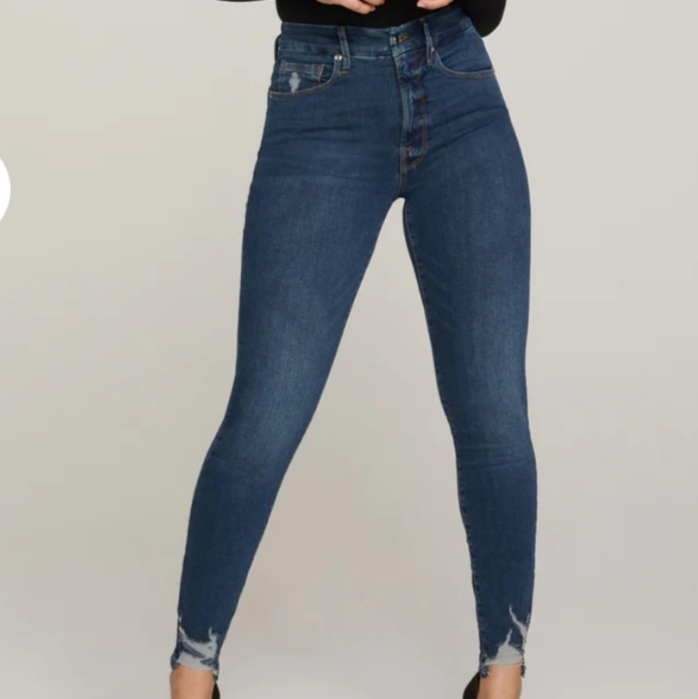 Good American Size 12/31 Good Waist Distressed Skinny High Rise Jeans